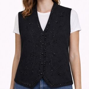 Sears Tradition~Women 80s VTG Beaded Sweater Vest~Whimsygoth~Black Retro~LRG